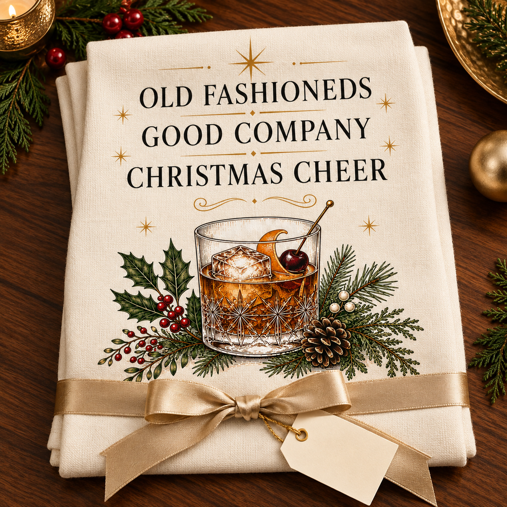 Old Fashioneds, Good Company & Christmas Cheer — Holiday Cocktail Tea Towel